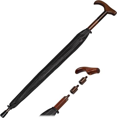 iX-brella Folding Umbrella, Height Adjustable with Wooden Handle - Black Pinstripe