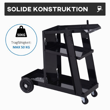 DURHAND Welding Cart Welding Equipment Cart with 3 Shelves and Safety Chain, Gas Cylinder Cart in Black 71x39x70 cm for Workshop