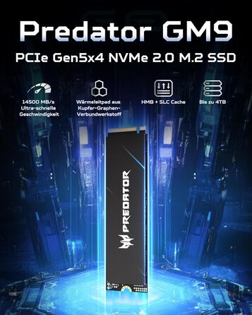 SSD Acer Predator GM7 1TB M.2 NVMe PCIe 4.0 - Швидкість до 7400 МБ/с - TLC NAND Flash - Внутрішній SSD для ПК, ноутбука та PS5