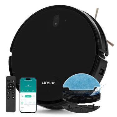 Робот-пилосос з функцією миття - 3 в 1. З пультом дистанційного керування, акумулятор 120 хв, для твердих підлог, килимів, шерсті тварин. Чорний.