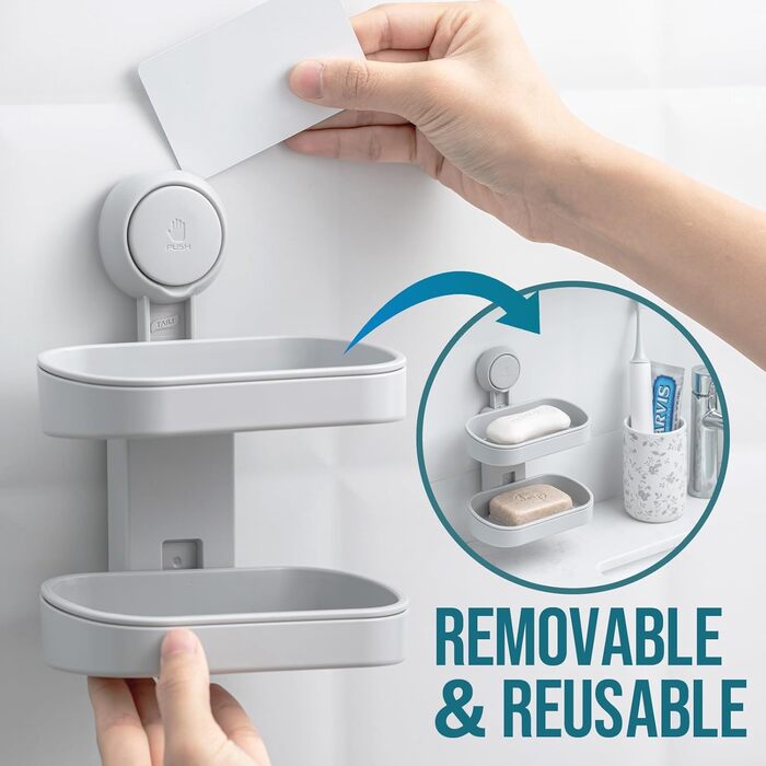 Настінний тримач для мила з піддоном TAILI, сірий, 5 кг, без свердління, для ванної/душу/кухні