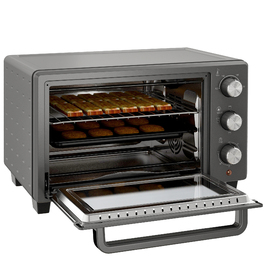 HOMCOM 21L Mini Oven 1400W 60 Min. Timer, Small Oven with Adjustable Temperature 100°C-230°C Baking Time, Mini Oven with Baking Tray, Wire Rack, Stainless Steel Table Oven, Grey | Aosom