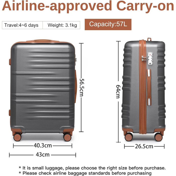 Чемодан ручної поклажі British Traveller середнього розміру, 64 x 43 x 26.5 см, з TSA-замком, ABS+PC, сірий