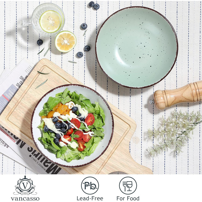 Набір тарілок Vancasso MODA 12шт: глибокі тарілки, тарілки для супу, пасти, салату, 800мл, багато кольорів