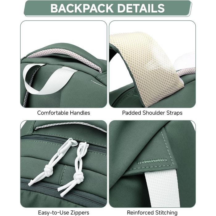 Дитячий рюкзак для підлітка, шкільний рюкзак для дівчинки з багатьма відділеннями, рюкзак для учнів 3-5 класів, середньої та старшої школи, нейлоновий рюкзак для подорожей та відпочинку (зелений)