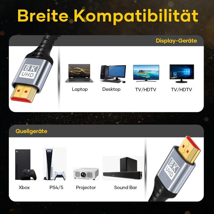 HDMI 2.1 кабель 3 метри: 8K, 48Gbps, Ultra Highspeed, HDR10, eARC, 3D, HDCP 2.2/2.3, сумісний з PS5/PS4, X-Box, HDTV, Blu-ray, монітор, ноутбук