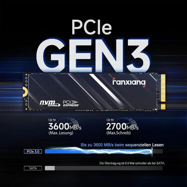 SSD накопичувач Fanxiang 1TB NVMe PCIe Gen3 QLC з SLC кешем для ігор, 3500 МБ/с (читання), 2500 МБ/с (запис), внутрішній SSD для ПК та ноутбука