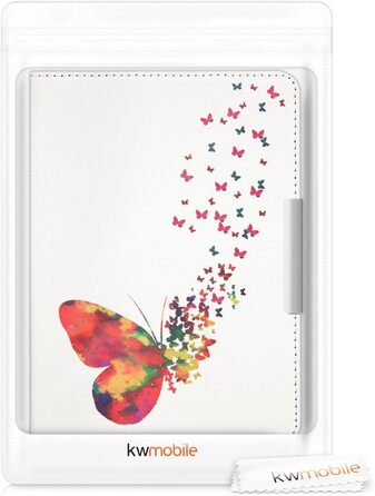 Чохол-книжка kwmobile для Tolino Vision 1/2/3/4 HD - Чохол для eReader з малюнком метеликів, рожево-білий