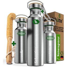 Log Cabin Personalized Stainless Steel Water Bottle 1L - Leak-Proof Water Bottle for Kids, Adults, BPA-Free, Carbonated Drink Safe, Thermos Bottle for School, Outdoor, Engraving with Name