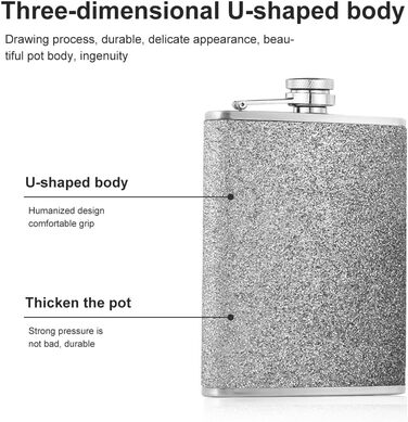 Сталевий флакон 304, 240мл з воронкою - витокозахисний, стильний, портативний набір флаконів для чоловіків та жінок. Сталева фляга для віскі (сріблястий)