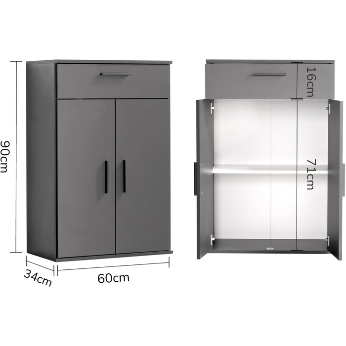 Multi-purpose cabinet 60cm wide with drawers 'The Practical', small office cabinet or filing cabinet, also as a shoe cabinet or storage cabinet in 60x90x34 cm (W/H/D) in White (Height 90CM, Anthracite Black)