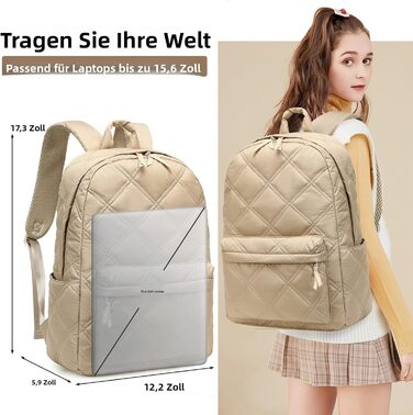 Шкільний рюкзак LOIDOU для дівчаток та хлопчиків підліткового віку. Легкий, водонепроникний, для школи, коледжу, роботи. Колір: коричнево-білий в клітинку (стьобаний хакі)