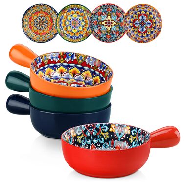 Набір супових тарілок Vancasso SIMI, 4 шт, 690 мл, порцеляна, богемський стиль, для супу/мюслі/пасти, мікрохвильова та духовка