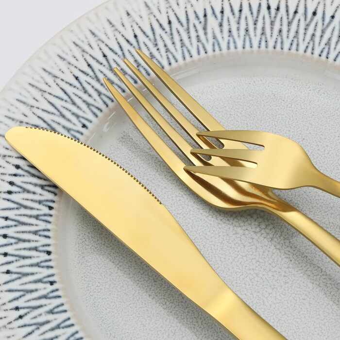 Bestdin Cutlery Set, 6 Persons, 30-Piece Cutlery Gold, Stainless Steel Cutlery Set with Knife, Fork, Spoon, Gold Cutlery for Home/Party/Restaurant, High-Gloss Polished & Dishwasher Safe