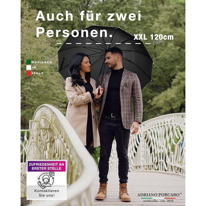 Стійкий до вітру парасолька: великий парасолька Ø120см з відбиваючим краєм, 12 спиць, з чохлом - для чоловіків та жінок, оливковий (чорний)