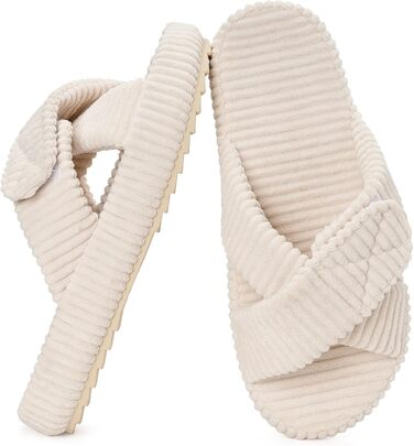 Жіночі домашні тапочки з Memory Foam, зручні, з перехресними ремінцями, антиковзні, для дому та сну, колір бежевий (37/38 EU)