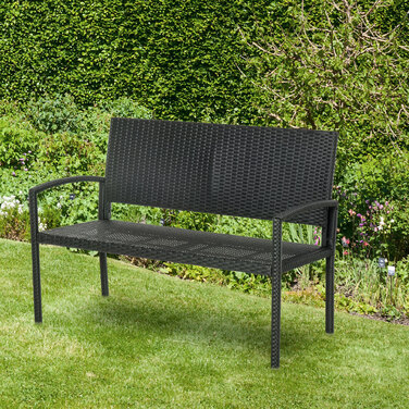 Садова лавка Outsunny з ротангу Polyrattan на 2 особи, паркова лавка зі сталевим каркасом та плетінням, чорного кольору, розміром 122 x 60 x 87 см для саду та тераси.
