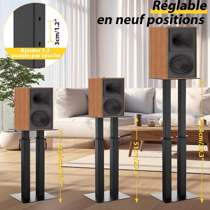 Підставки для колонок, регульовані по висоті, 2 шт, універсальні, з управлінням кабелів, чорні