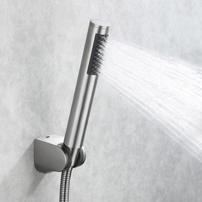 KES Handheld Shower Head Shower Head Bathroom SUS304 Shower Head with Shower Head Holder and Shower Hose Stainless Steel Brushed, LP150-BS