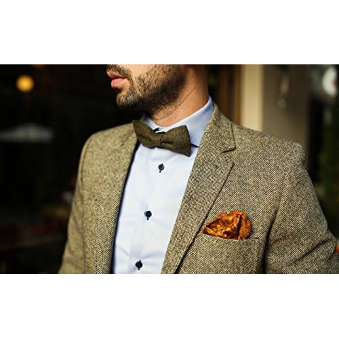 Метелик чоловічий DonDon Tweed 12x6 см з нагрудною хустинкою 23x23 см, бавовна, картатий коричневий