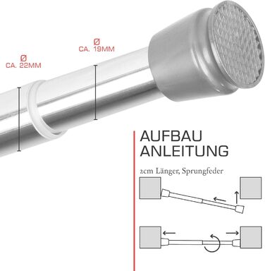 Штанга для душу/завіси без свердління, регульована (115-200 см, срібна)
