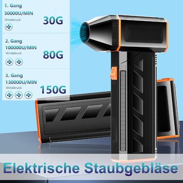Електричний пилосос для чищення CCV з акумулятором 2500mAh, 3 швидкості, 130000 об/хв, насадка-щітка, швидка зарядка Type-C, для ПК, авто, дивану (BLACK)