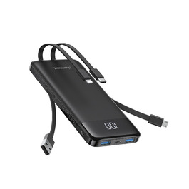 Powerbank Charmast 10000mAh з 4 кабелями, 6 виходами та 3 входами. Сумісний з iPhone, iPad, Samsung. Чорний