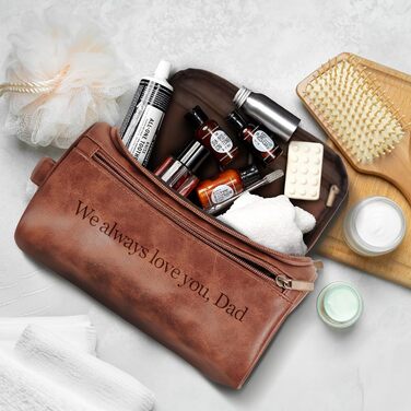 Чоловіча дорожня косметичка Easycosy з лазерним гравіюванням імені, шкіряна, для підвішування, стильна, ідеальна для подорожей, подарунок для тата, дідуся, колеги, на день Святого Миколая, червоно-коричнева