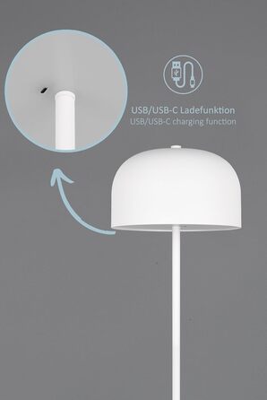 LED настільна лампа Julien: акумуляторна, USB-C, сенсорне керування, Ø 12 см, металева, 1.5W, IP20, матовий білий