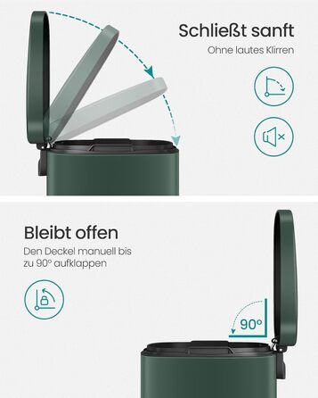 Відро для сміття SONGMICS 30 л, стале, з м'яким закриттям, з внутрішнім відром, для кухні, Vintage Green