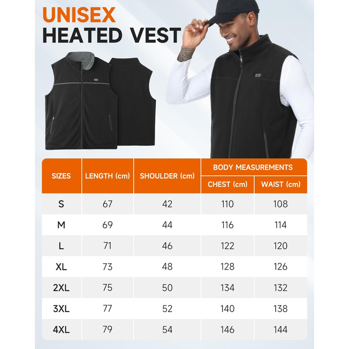 Обогреваемая жилетка LABCOOL для мужчин и женщин - жилетка з мікрофлісу з 6 зонами нагріву та 3 рівнями температури - USB-живлення з Powerbank 10000mAh - можна прати в пральній машині, чорний, розмір M