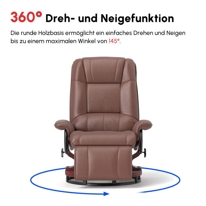 HOMCOM Swivel Recliner, TV Recliner with Reclining Function, Footrest, Reclining Chair with Armrests, for Living Room, Bedroom, Faux Leather | Aosom
