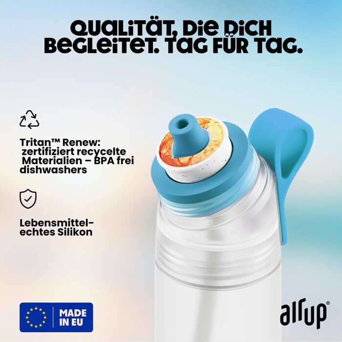 Пляшка для води air up 600 мл Blue Splash для школи та спорту, з 5 безцукровими аромат-подами та трубочкою, підходить для газованої води, для дітей та дорослих