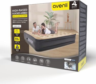 Надувний матрац Avenli для 2 осіб 203x157x47 см з вбудованим насосом - самонадувний матрац для кемпінгу та дому