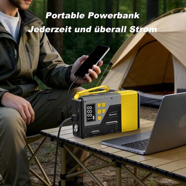 Powerbank для прикурювання з компресором 3000A 150PSI, LCD-дисплей, LED-ліхтарик (Жовтий)