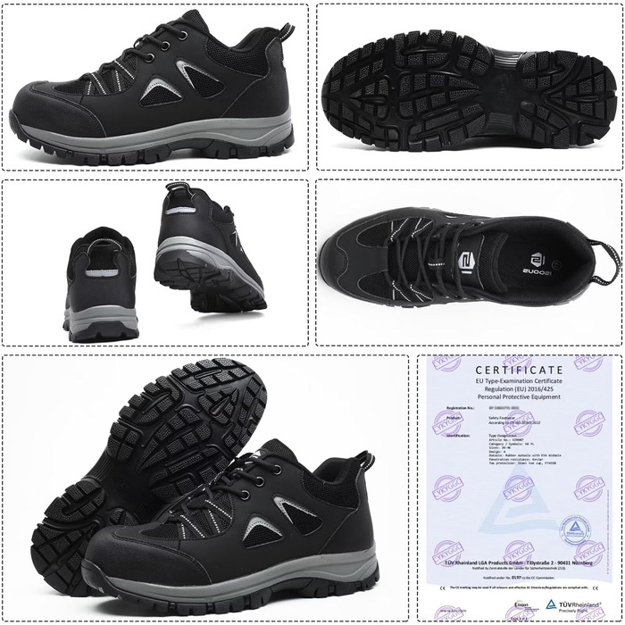 Черевики робочі чоловічі/жіночі, захисні, легкі, дихаючі, антиковзкі, з металевим підноском (чорні, 38 EU)