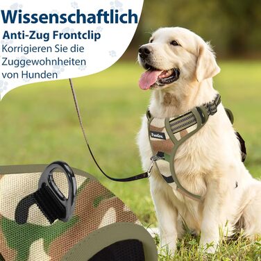 Шлейка для собак середніх порід Funfox, анти-тягу, з ручкою, світловідбиваючі смуги, без коміра, для собак середнього розміру (S, оливковий)