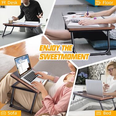 Регульовані дерев'яні столики під коліна для ліжка, письмовий стіл з інтегрованим тримачем для напоїв, горіх