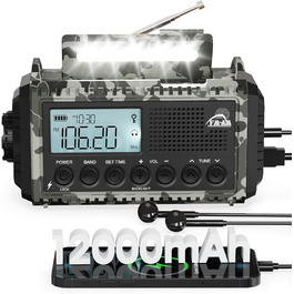 Радіо Kurbelradio на сонячній батареї та з ручкою, 12000mAh, AM/FM/SW, USB-зарядка, SOS-сигнал, для кемпінгу та надзвичайних ситуацій, зелений (сірий камуфляж)