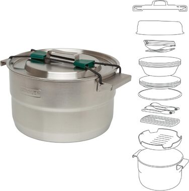 Набір кухонного посуду Stanley Adventure Full Kitchen Basecamp Kampingkochset 3,5L, 21 предметів, нержавіюча сталь, для кемпінгу та подорожей