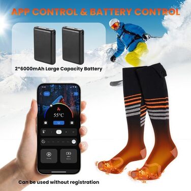 Електричні гріючі шкарпетки SOPPY, унісекс, 6000mAh, для катання на лижах, піших прогулянок, активного відпочинку, чорні