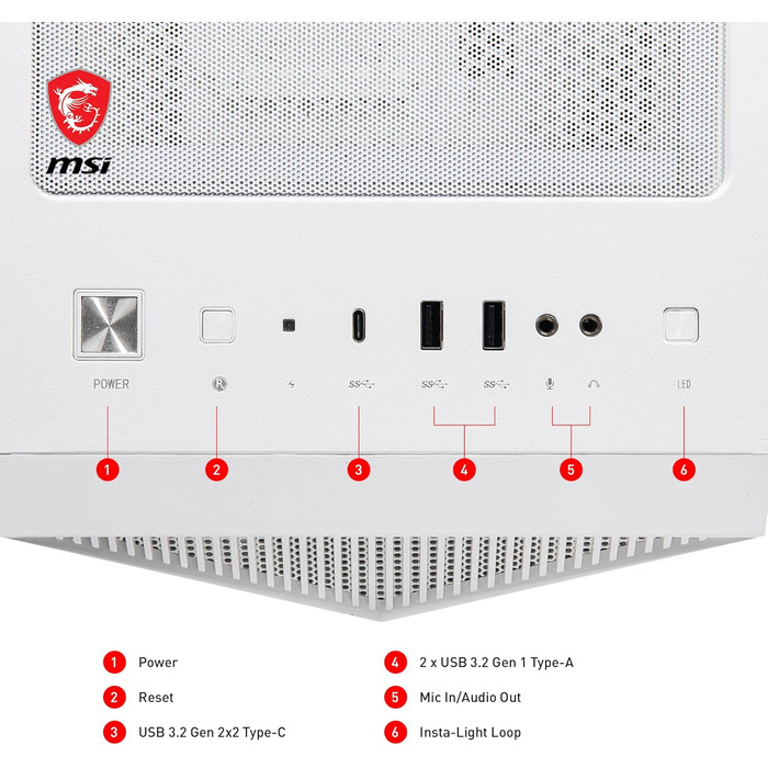 Корпус ПК MSI MPG GUNGNIR 110R White Mid-Tower з загартованим склом, підтримка ATX/M-ATX/Mini-ITX, 4 x 120mm ARGB вентилятори, USB 3.2 Gen 2x2
