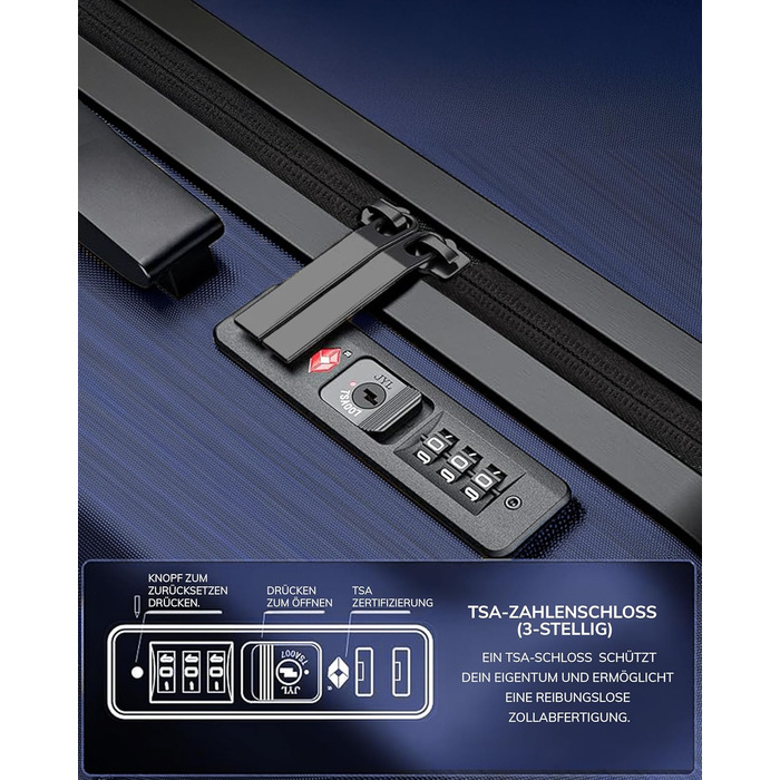 Набір валіз FERGÉ 3 шт. з жорстким корпусом та TSA-замком, Cannes. Валізи-троліки (ручна поклажа, L, XL). Жорсткий корпус, 4 колеса, міцний полікарбонат (3 шт., синій металік)