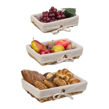 Relaxdays Set of 3 Bread Baskets with Fabric Insert