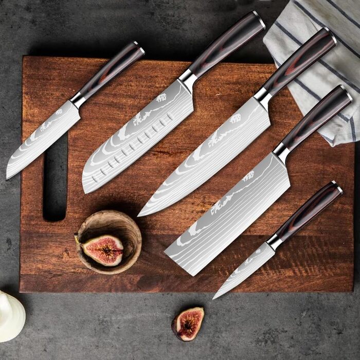 Набір кухонних ножів Dfito, 8 предметів: гострі ножі з нержавіючої сталі різних розмірів з зручними ручками. Набір ножів для кухні: гострі, стійкі до корозії, з неслизькою ручкою. Модель D8 (5pcs-A)