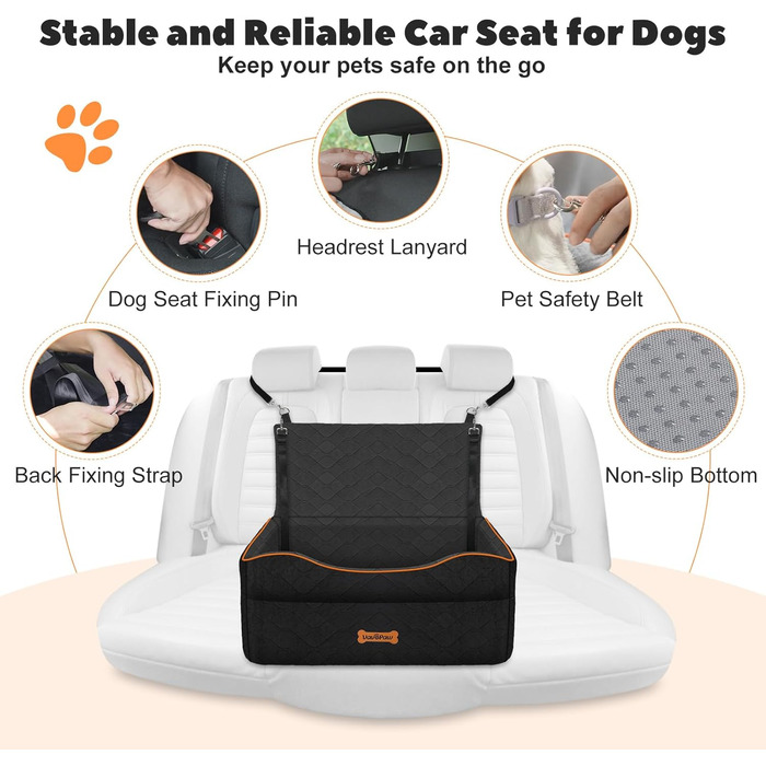 Автокрісло для собак середніх та маленьких порід (до 23 кг), з м'якою подушкою та страхувальним ременем, чорного кольору, розмір M