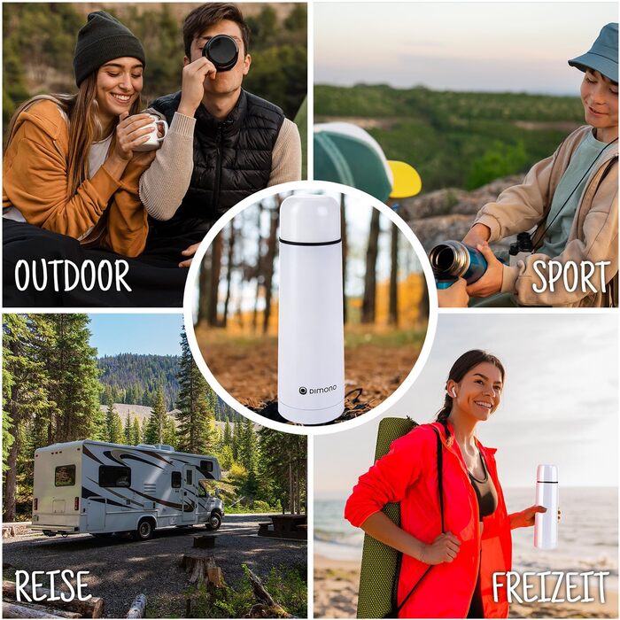 Термос з нержавіючої сталі з чашкою та щіткою, 500 мл; термос-термокана з подвійними стінками, ізольований, не протікає, придатний для миття в посудомийній машині, BPA-free