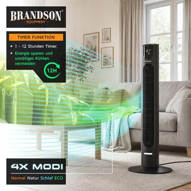 Вентилятор DC Brandson з пультом керування - тихий, 8 швидкостей, Sleep Mode, осциляція, 4 режими, дисплей, енергозберігаючий