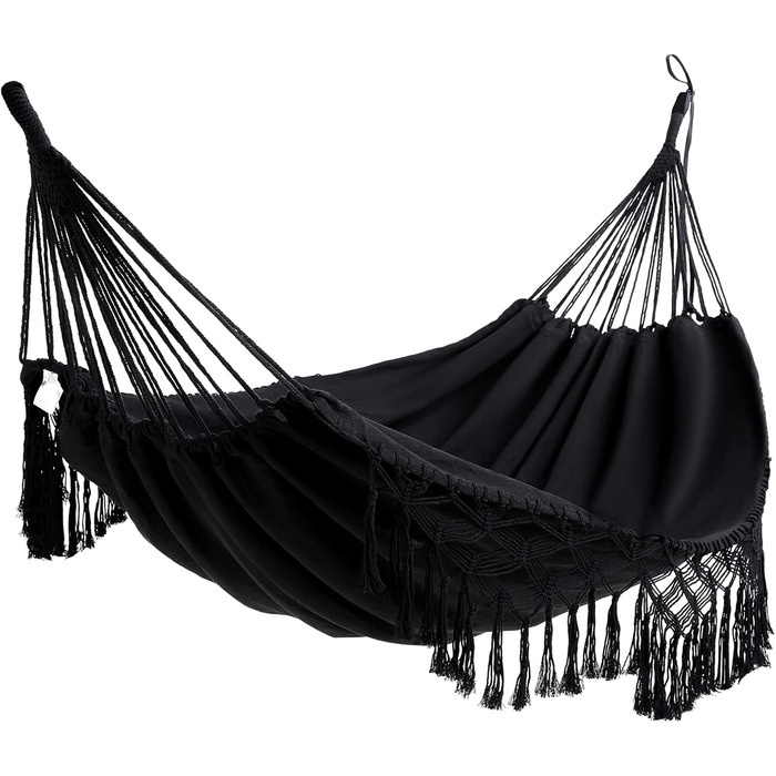 Гамак для дому та вулиці Boho макраме подвійний великий бавовняний м'який для двох осіб 200x150 см, до 200 кг (Чорний)