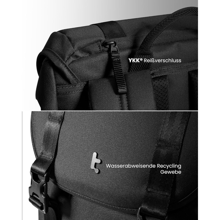 tomtoc Laptop Backpack for Women and Men, Vintage Daypack Daypack Casual Backpack with 22 Liters for Everyday Use, Leisure, University, School, Classic Backpacks Fits 13-15.6 inch Laptops, Black (Black)